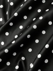 SHEIN MOD 米色和黑色波点缎面系带高领露背上衣——复古优雅的宫廷风格，适合约会、派对、Y2K风格、节日和生日穿着。 - 黑色 - 查看 4