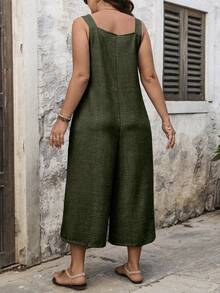 Breezaya Bộ áo liền quần ống đứng cỡ lớn có dây rút và túi trang trí. - xanh quân đội - Xem 2