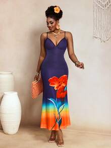 SHEIN BamGlam Women's Floral Print Spaghetti Strap Dress - Multicolor - View 5