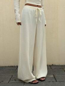 Muchica Women's Casual Apricot Knit Tie-Waist Wide Leg Pants - Apricot - View 1