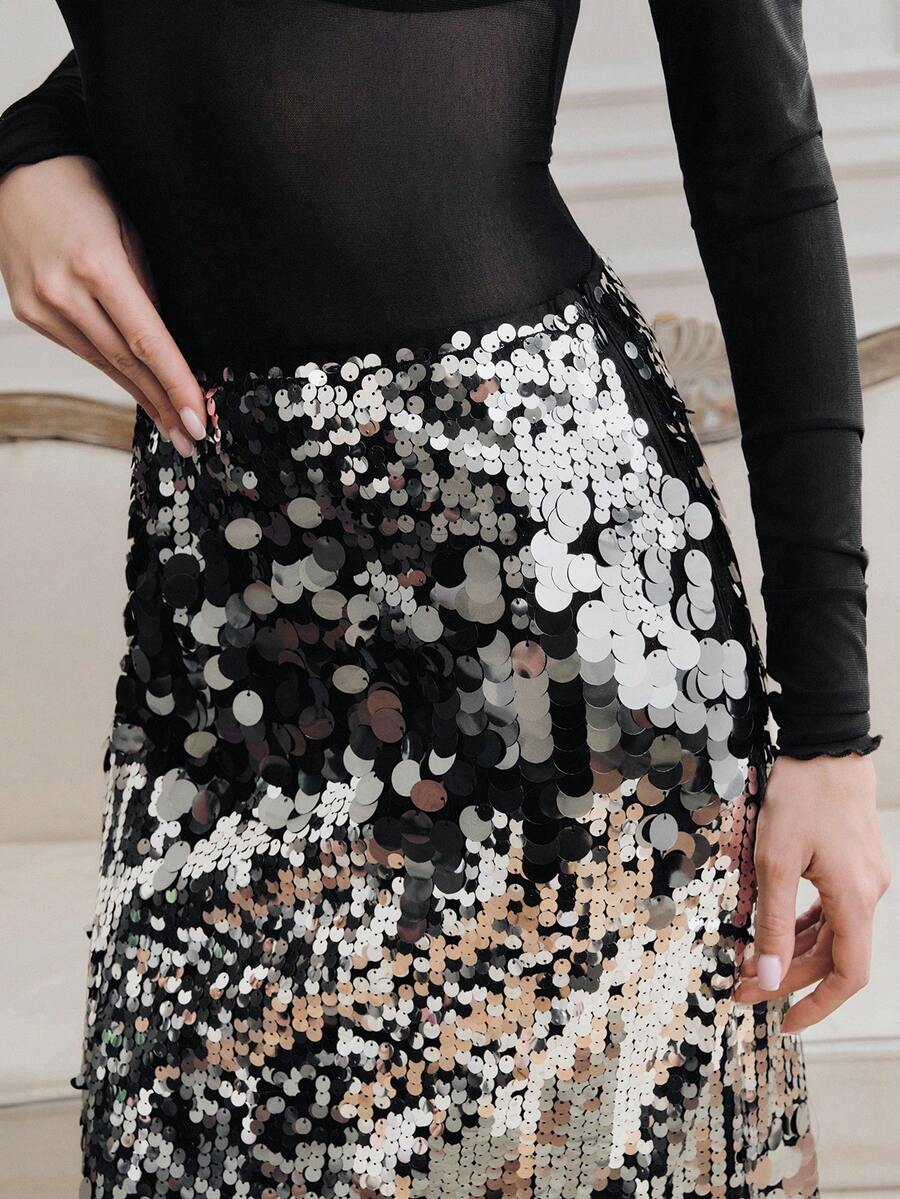 Anewsta Women's New Sequin & Beaded Elegant Ball Gown Skirt - Silver - View 1