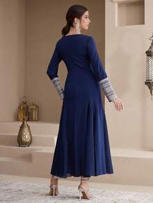 Al Najma 新款拼接撞色收腰优雅美人鱼裙摆鸡尾酒会礼服 - 藏蓝色 - 查看 7