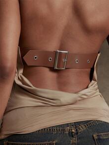 Denimoi لباس علوي قصيرة الظهر بحزام وفتحة رقبة غير متماثلة، بلوزة مثيرة، ملابس أنيقة للحفلات الموسيقية