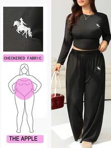 SHEIN EZwear Plus Size Casual Short Long Sleeve Top And Loose Pants 2 Pieces Set - Black - View 1