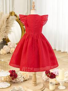SHEIN Vestido casual con cuello redondo y volantes en el bajo para niña preadolescente de unicolor tejido - Morado - Ver 8