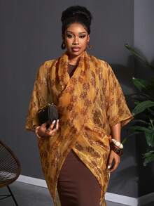 Veslaya 2026 Nouvelle veste de printemps précoce pour femmes grandes tailles, style festival de musique, Pâques, occidental, nomade, anniversaire, remise des diplômes, étudiant, usage quotidien, polyvalent de base, casual, brunch, aéroport, fête, sorties de vacances, banquet élégant, bal, trajet, casual, rétro élégant Top de gamme imprimé organza transparent à manches courtes croisées pour femmes - Multicolore - Voir 5