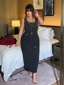 NU&NOW Plus Size Spaghetti Strap Sexy Music Festival Party Fitted Elegant Dress - Black - View 5