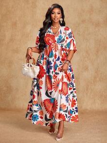 Brilight Vestido de mujer con estampado floral digital, volantes y mangas de murciélago, para vacaciones de verano y viajes casuales, conjunto de playa - Multicolor - Ver 8