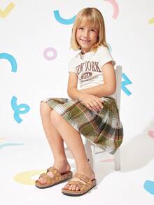 Mini mi #LittleBloom 儿童雏菊缝线双扣舒适鞋垫栗色拖鞋 – 甜美、轻便、适合日常穿着。 - 紫紅色 - 查看 2