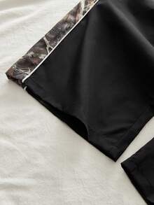 AXEPEAK Men's Casual Camouflage Print Patchwork Drawstring Waist Pants - Black - View 4