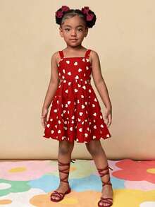 Young Girl Ditsy Floral Backless Hollow Out Camisole Dress - Red - View 2