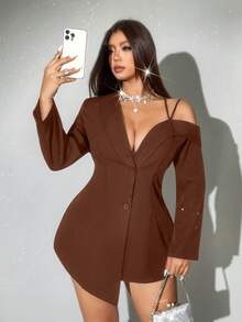 Viva Relle Sexy Niche Design Off-Shoulder Plus Size Red Suit For Christmas Party - Brown - View 3