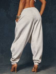 Denimoi Drop Crotch Front Layered Detail Sweatpants Fashion Streetwear Comfortable Sweatpants Casual - Light Grey - View 6