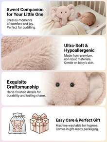 POKOJA LAND 35厘米害羞小象卡通毛绒玩具，可爱的毛绒小象，适合作为儿童礼物、情人节礼物、生日礼物、圣诞节装饰、家居装饰和节日礼物。春夏皆宜。 - 粉色 - 查看 5