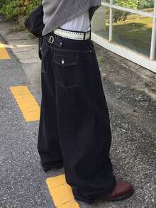 DAZY Men's Wide Leg Street Style Black Original Denim Jeans, Spring/Autumn - Black - View 3