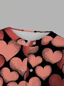 PopScrub Women's Casual Heart Print Cardigan Jacket, Suitable For /Nursing Uniforms, Spring/Summer Valentine's Day - Multicolor - View 5