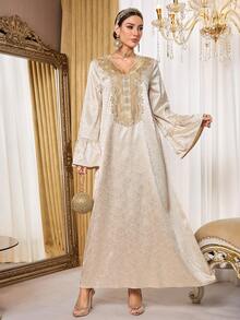 Al Najma 女士土耳其长款连衣裙和阿拉伯传统长袍 - 杏色 - 查看 4