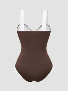 SHEIN Sweetro Áo tắm liền thân cỡ lớn dành cho nữ, trang trí nơ - màu nâu - Xem 8