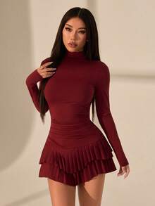 SHEIN PETITE 这款夏季秋冬季纯白色长袖修身褶皱迷你双层连衣裙,适合毕业舞会、鸡尾酒会、浪漫约会、叠穿、派对、正式活动、万圣节、圣诞节等场合,是优雅的派对礼服之选。 - 酒紅色 - 查看 10