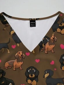 PopScrub Plus Size Women's Summer Cartoon Dog & Heart All-Over Print Casual Nursing Scrub Uniform Top - Multicolor - View 6