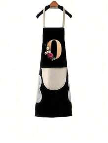 1pc Household Apron Waterproof Oilproof Can Wipe Hands Kitchen Work Clothes Fashion Initial Letter Print Men And Women Home Cooking Cleaning Apron Unisex Sleeveless Apron - Black - View 16
