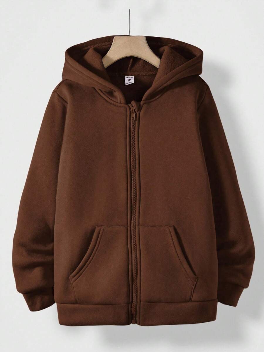 Vacaura Tween Boy Casual Solid Color Sweatshirt, Autumn/Winter - Coffee Brown - View 1
