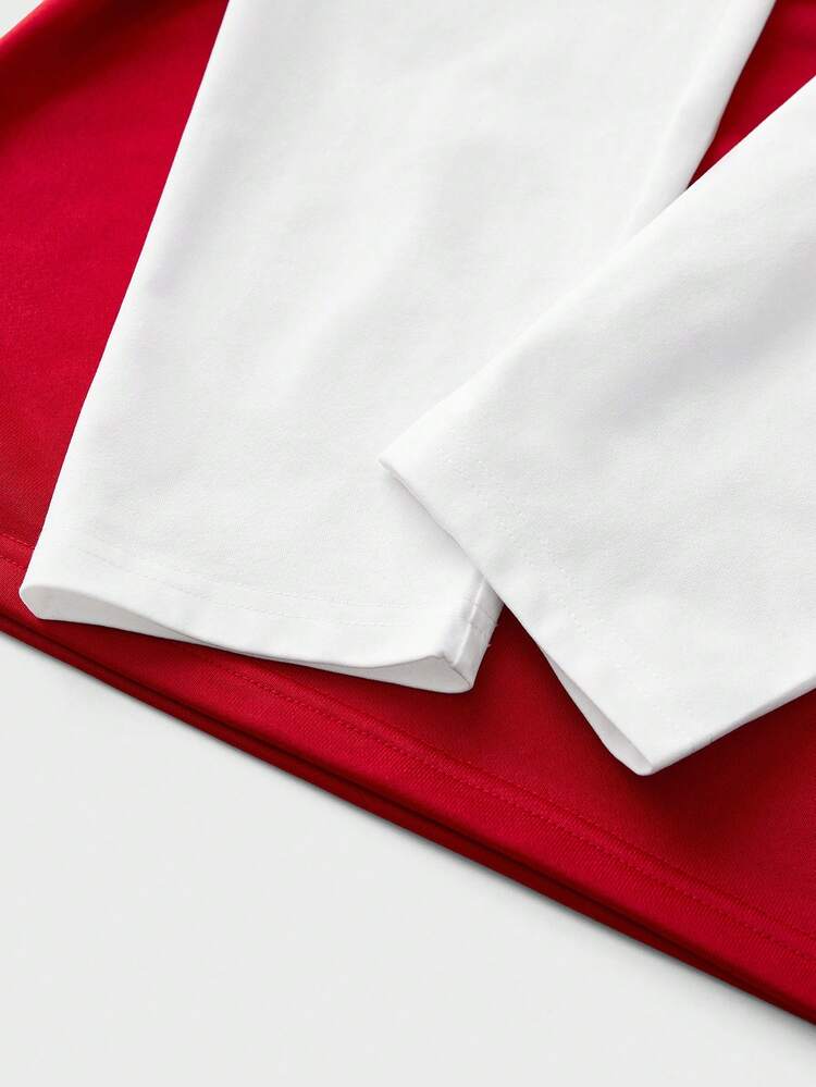 SWAVVY NEW YEAR Men's Minimalist Printed Round Neck T-Shirt,Red And White,Autumn,Streetwear,Family Matching Couple Outfits Sets Men Women Matching T-Shirts - Red - View 5
