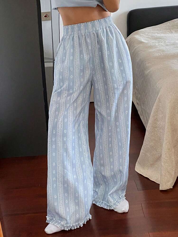Floral Print Pattern Loose Women's Pajama Bottoms