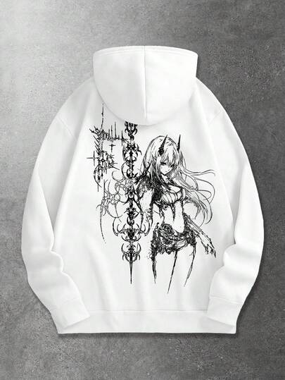 Men's Fleece Y2K Anime Dark Graphic Print Hoodie