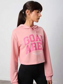 SURIMA Sudadera con capucha de manga larga y corta con estampado minimalista casual para mujer - Rosa vieja - Ver 1