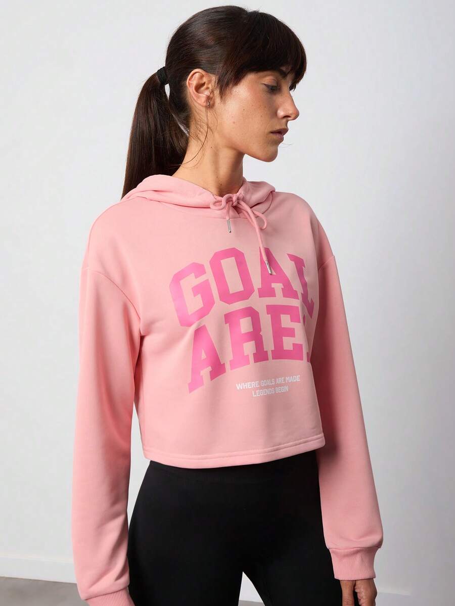 SURIMA Sudadera con capucha de manga larga y corta con estampado minimalista casual para mujer - Rosa vieja - Ver 1