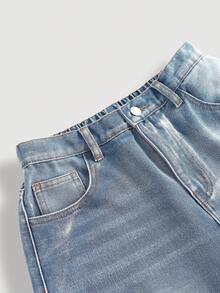 Girlism Jeans de mezclilla azul holgados y con puños para adolescentes - Lavado ligero - Ver 3