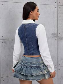SHEIN Tall Women's Casual Denim Vest - Blue - View 2