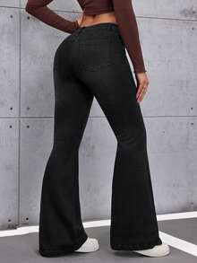 SHEIN Tall Quần jeans ống loe có túi dành cho nữ, kiểu dáng thường ngày. - màu đen - Xem 2