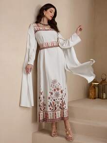 Al Najma 新款印花设计喇叭袖收腰修身派对及节日连衣裙 - 彩色 - 查看 5