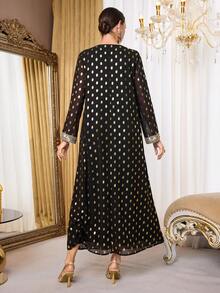 Al Najma Arabic Style Polka Dot Dress, Muslim Women's Arabian Dress For Gatherings - Black - View 6