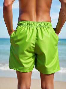 Manfinity Swimmode Cartoon Print Pocket Drawstring Waist Beach Shorts, Suitable For Summer