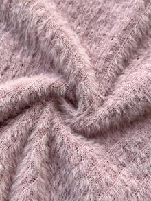 Elamini 白色单肩露背仿马海毛罗纹针织蝴蝶珍珠装饰长袖修身迷你连衣裙，Y2K复古可爱派对鸡尾酒会连衣裙，适合秋冬季、圣诞节、新年等场合。 - 粉色 - 查看 5