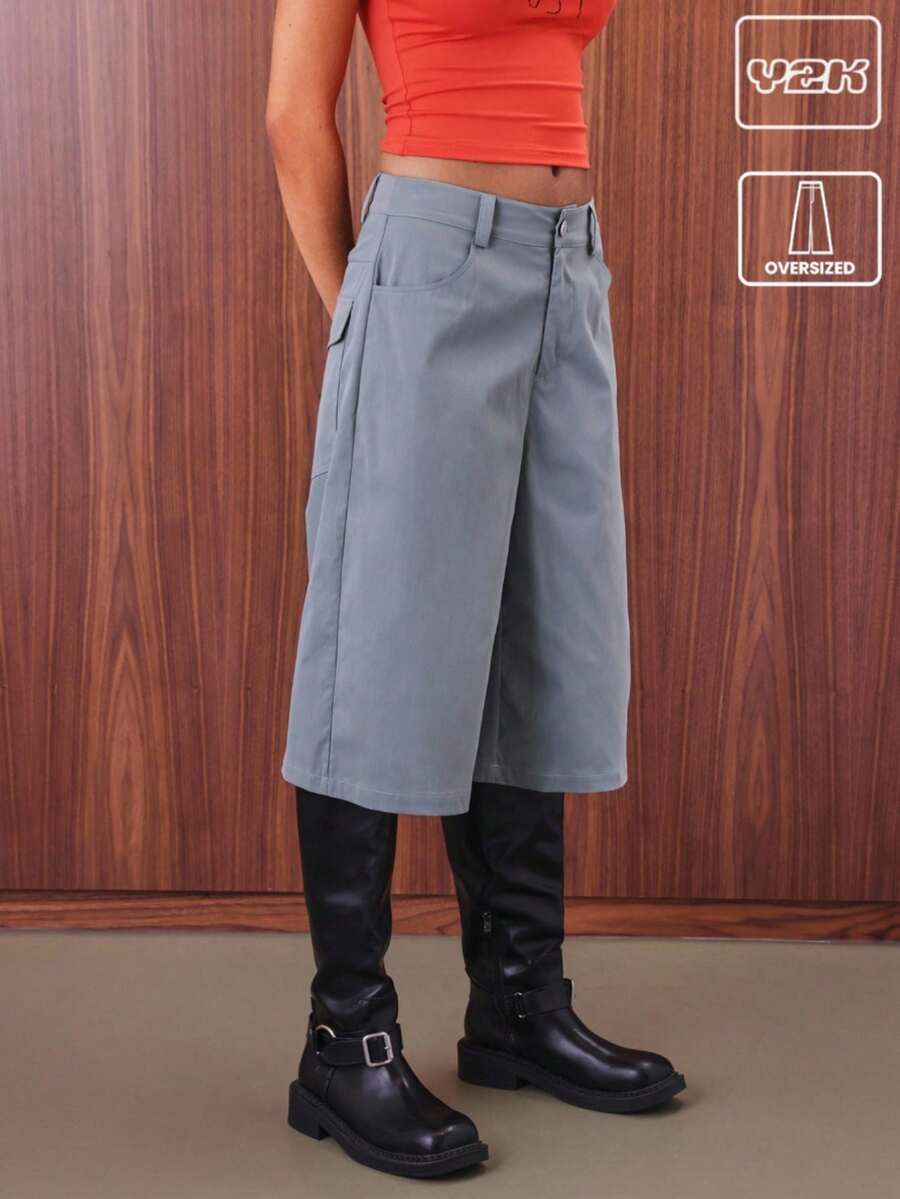 COUREZ Pantalones anchos de talle bajo y cortos tipo patinador / Conjuntos de salida Y2K para mujer Ropa de otoño Ropa de invierno Ropa de vuelta al colegio - Azul - Ver 1