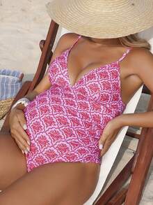 SHEIN 孕妇碎花印花连体泳衣，夏季海滩度假