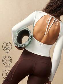 VARSIVA 女士休闲纯色V领修身露背运动T恤