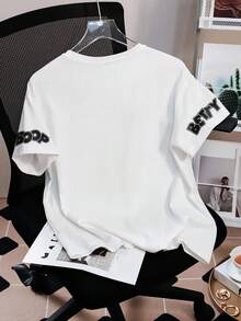 Betty Boop x SHEIN Women's Casual Leopard Print, Letter & Cartoon Figure Graphic Round Neck Short Sleeve T-Shirt, Summer - White - View 2