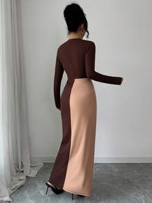 SHEIN Raffinéa Vestido ajustado para mujer, de manga larga con hombros regulares, con abertura en el bajo, decoración de botones metálicos, versátil para uso diario, estilo de moda - Multicolor - Ver 2