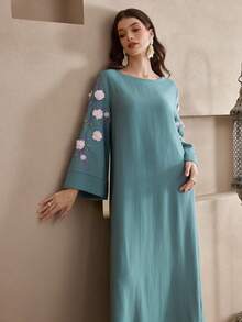 Al Najma New Elegant Embroidered Loose Casual Everyday Vacation Dress Shirt - Green - View 7