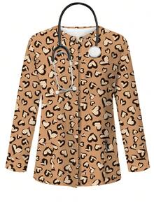 PopScrub 女士休闲爱心印花开衫外套，适合搭配护士服，春夏款