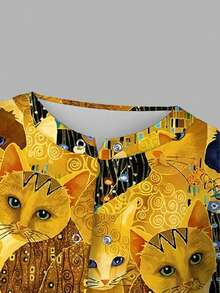 PopScrub Áo khoác cardigan nữ kiểu dáng thường ngày với họa tiết mèo hoạt hình graffiti màu vàng thanh lịch, phù hợp cho mùa xuân/hè, /Áo khoác đồng phục y tá in hình mèo, áo khoác đồng phục y tá nữ, trang phục chủ đề mèo - Nhiều màu - Xem 7