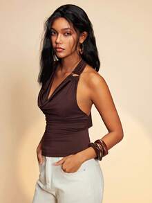 Travachic 女士纯色露背系带上衣，适合度假休闲场合，夏季假期、春假、派对、海滩、春季、情人节、女士情人节礼物、狂欢节服装，优雅，印花图案，春夏皆宜，派对上衣，夏季上衣，情人节上衣，婚礼宾客上衣，生日上衣，派对上衣，优雅女士上衣，印花上衣，夏季上衣，狂欢节服装，墨西哥风情波西米亚风上衣，不对称设计 - 彩色 - 查看 4