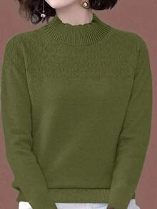 EMERY ROSE Áo len cổ lọ màu trơn đa năng giản dị thu đông - xanh quân đội - Xem 3