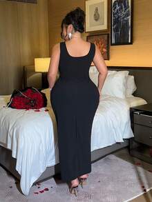 NU&NOW Plus Size Spaghetti Strap Sexy Music Festival Party Fitted Elegant Dress - Black - View 6