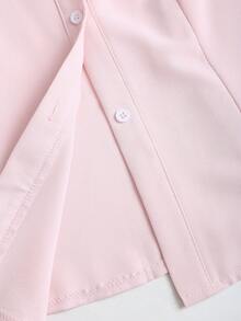 Sweetra 女士秋季简约纯色蝴蝶结装饰前扣衬衫 - 粉色 - 查看 5